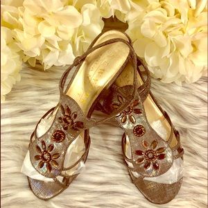 New York Transit.  Taupe Gemstone Sandals